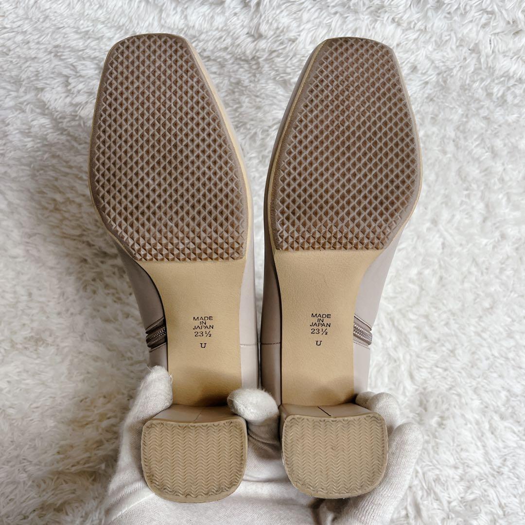 極美品 ダイアナ べージュ ショートブーツ サイドジップ スクエアトゥ 23.5