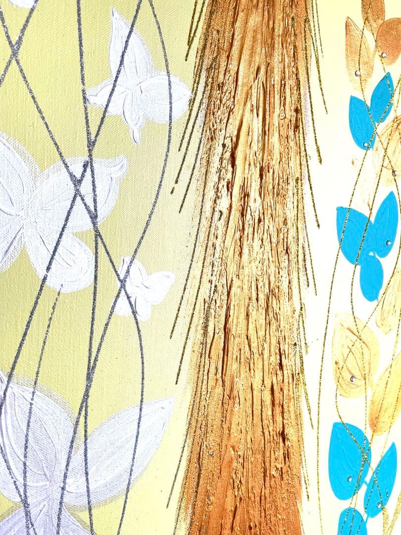 開運絵画　オリジナル　龍神様　昇龍　蝶々　八角形　パール粉