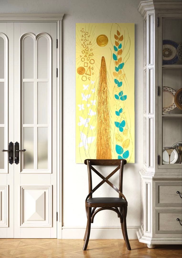 開運絵画　オリジナル　龍神様　昇龍　蝶々　八角形　パール粉