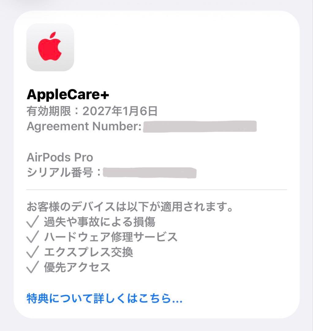 AirPods Pro 2 本体 箱 充電ケーブル AppleCare+