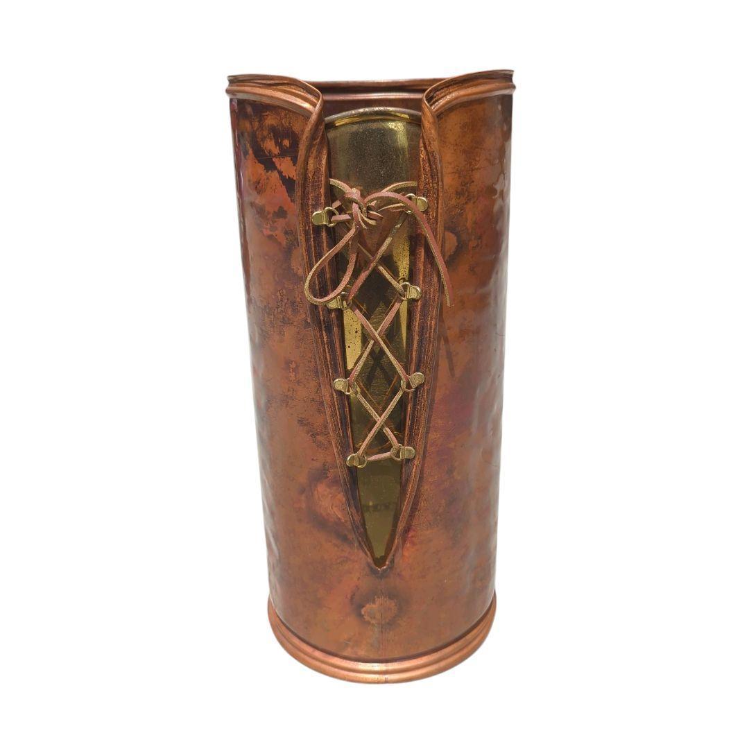 【特価】イタリア製　編み上げ　傘立て　アンブレラスタンド　銅真鍮　レザーブーツ風