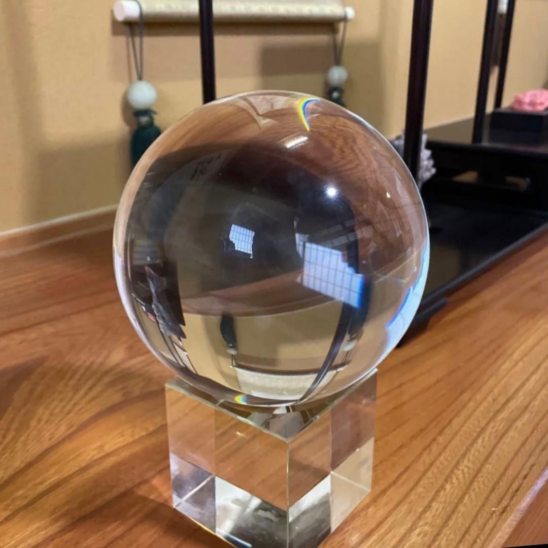 水晶玉 クリスタル 丸玉 直径(約)15cm 【台座付】風水グッズ 人工溶錬水晶