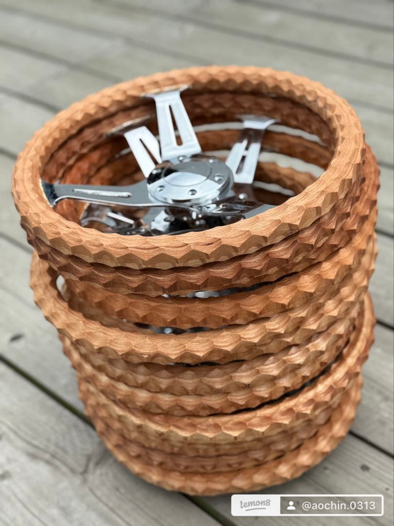 木製ステアリングハンドル 名栗加工 35cm