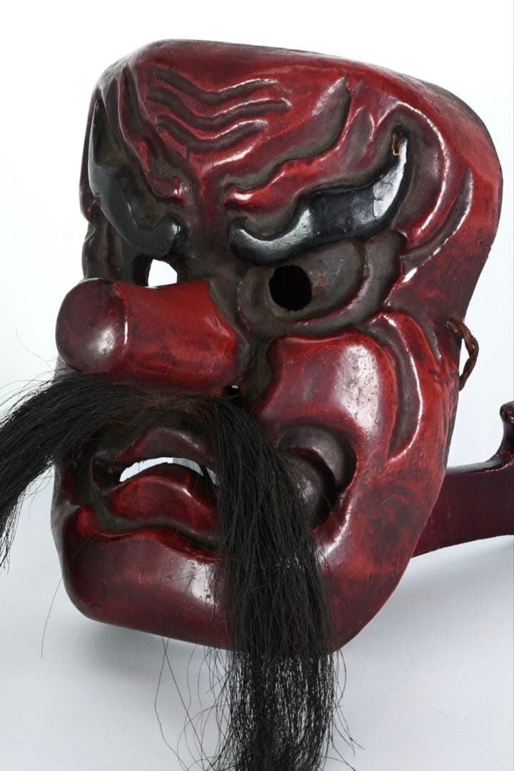 木彫神楽面 小天狗 赤天狗 古面 縁起物 魔除け 能面 狂言面 古美術 骨董品