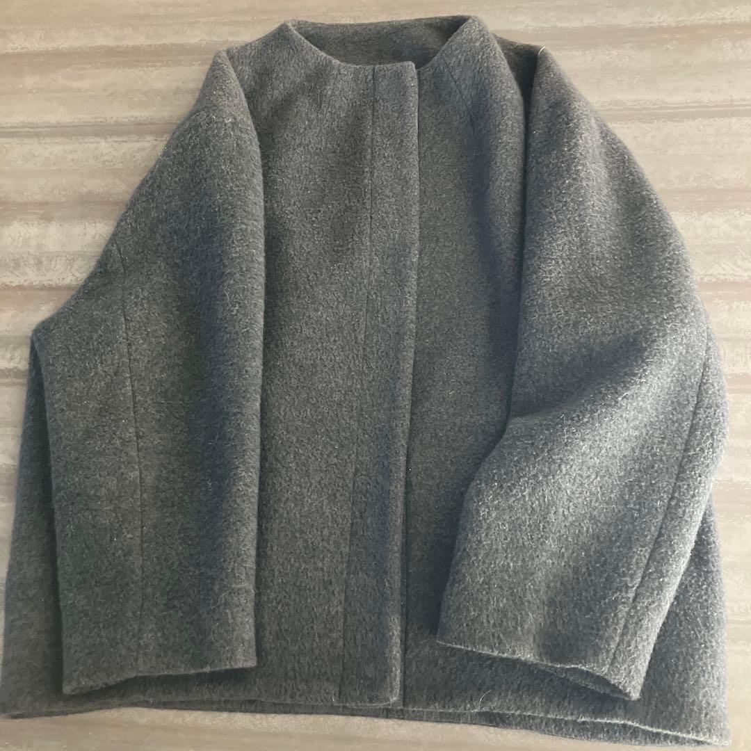 グレー_Ballsey ウールパイルミルド ビルドネックショートコート