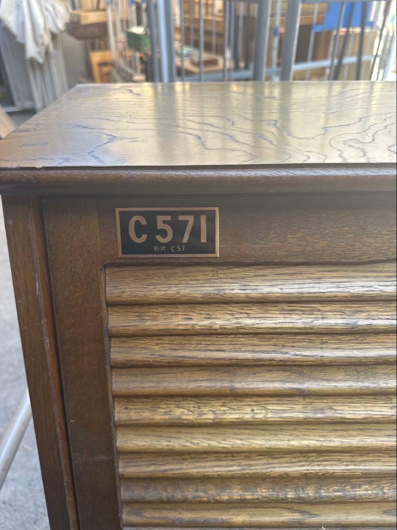 昭和レトロ　ビューロー　デスク　引き出し付　鉄道プレート　C571