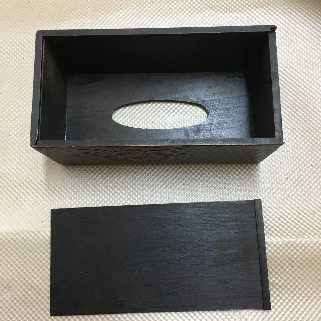 0878 牡丹 ティッシュボックス 木製　鎌倉彫 調