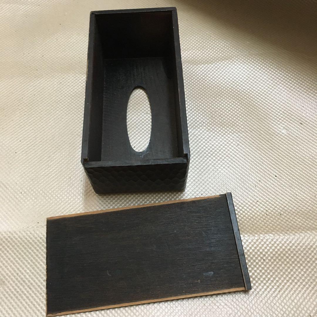 0878 牡丹 ティッシュボックス 木製　鎌倉彫 調