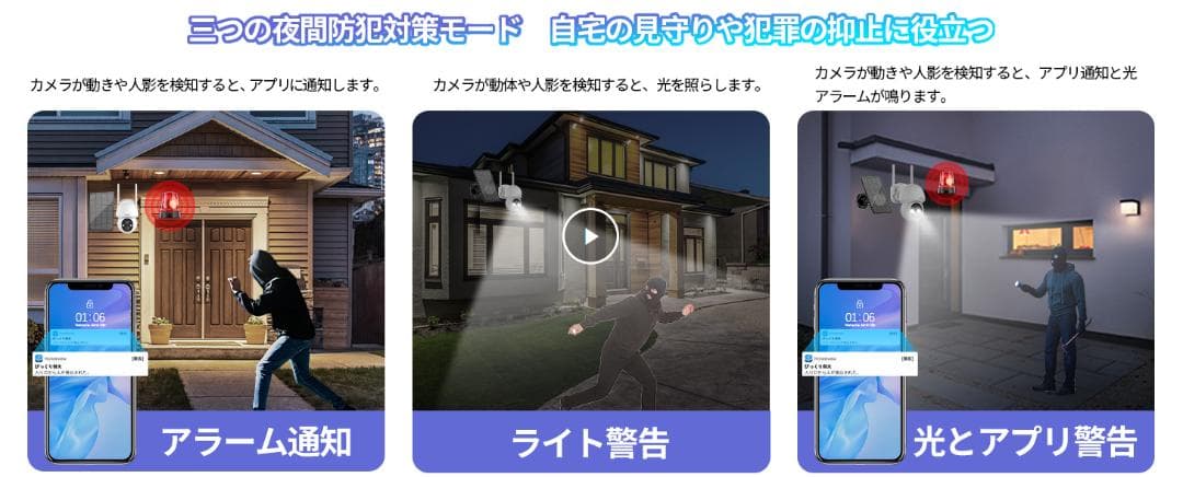 ワイヤレス＆ソーラー　防犯カメラ　2台　パンチルト機能　双方向通話　IP66