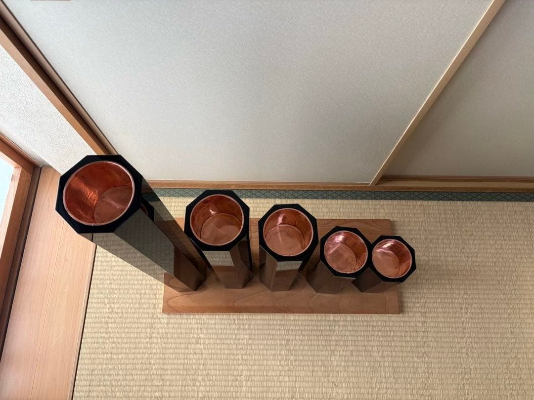 72 美品！八角五管筒　五管　真塗　5本セット　花入れ　華道具　生け花　寸胴