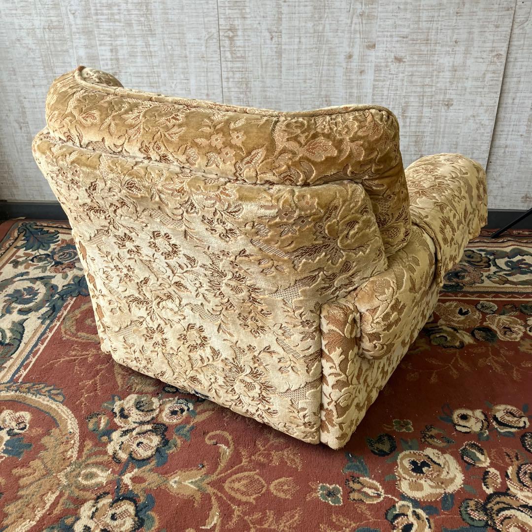 ① 昭和レトロ マルニ木工 花柄ベロアソファー 一人掛けソファー アームチェア