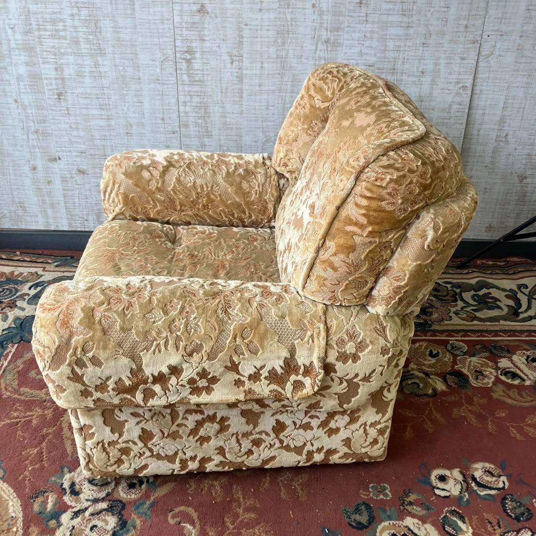 ① 昭和レトロ マルニ木工 花柄ベロアソファー 一人掛けソファー アームチェア
