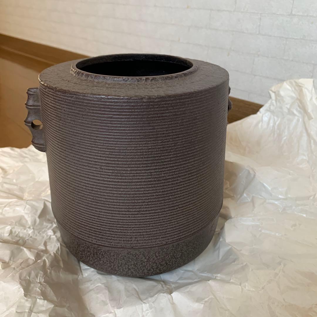 【美品】人間国宝 釜師 高橋敬典 糸目 筒釜　環付　共箱　共布　茶道具