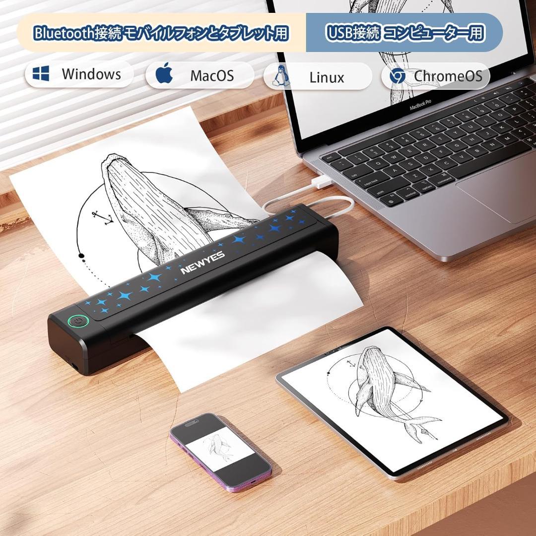 NEWYES サーマルプリンター インク不要 A4サイズ 203dpi