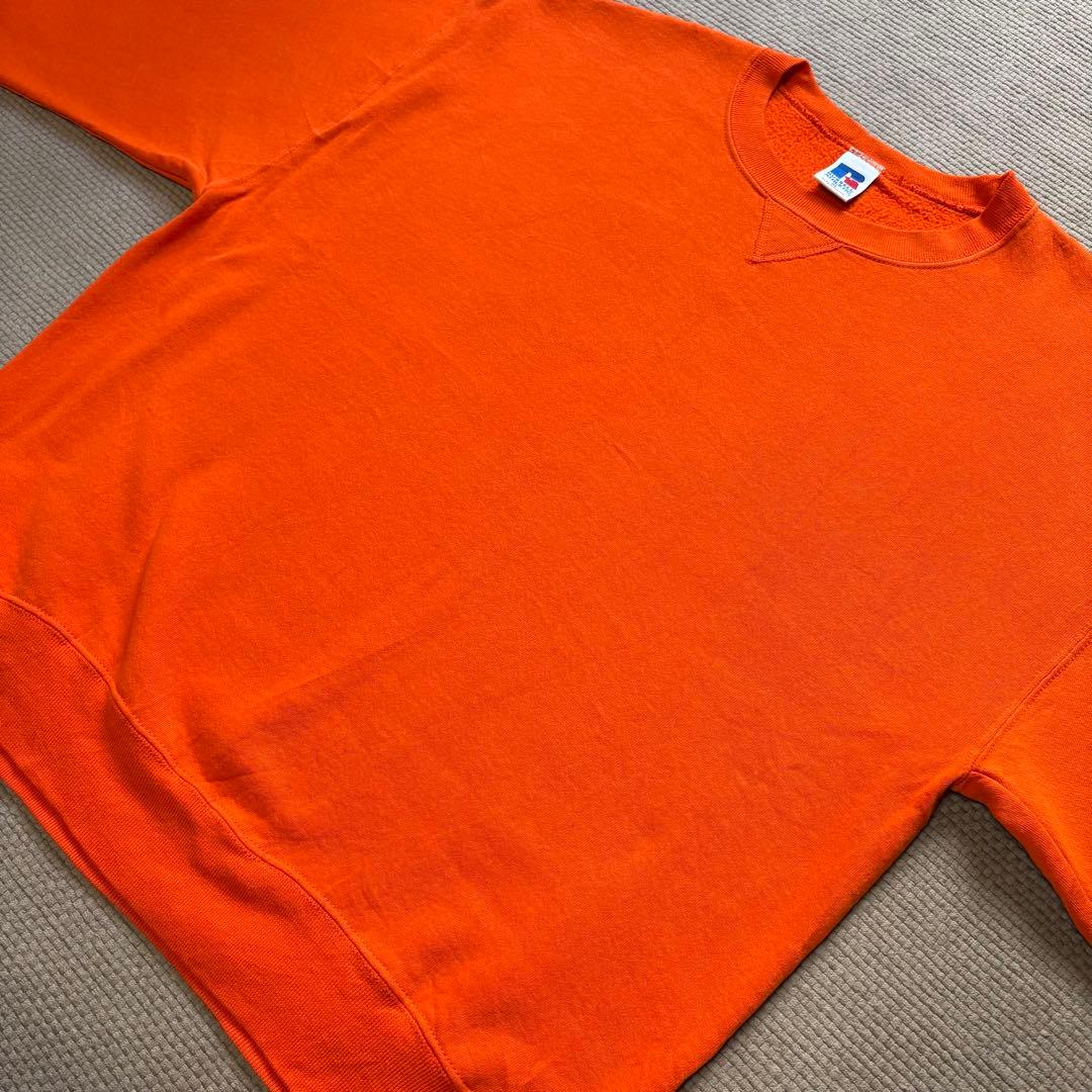 【美品/XL】ラッセルアスレティック 前V無地スウェット オレンジ メキシコ製