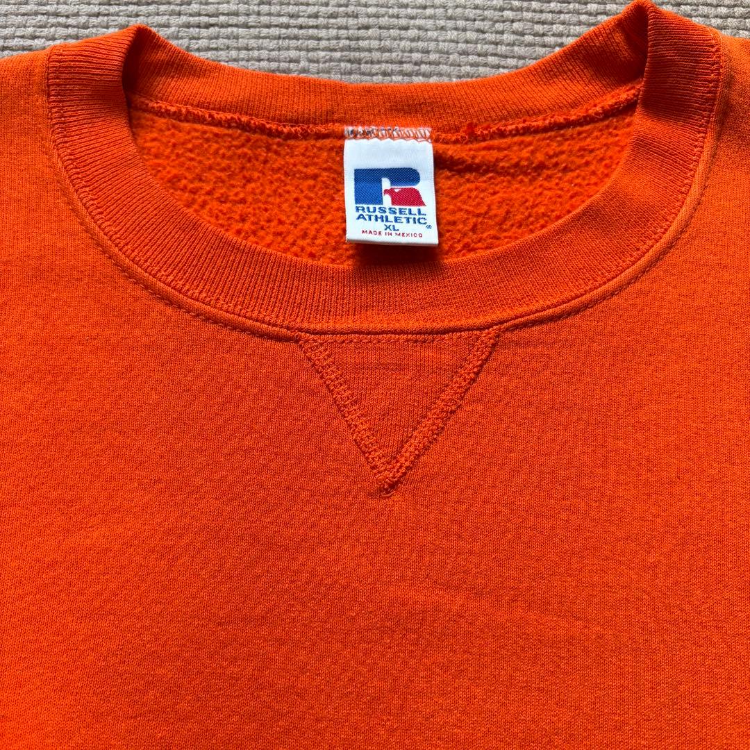 【美品/XL】ラッセルアスレティック 前V無地スウェット オレンジ メキシコ製