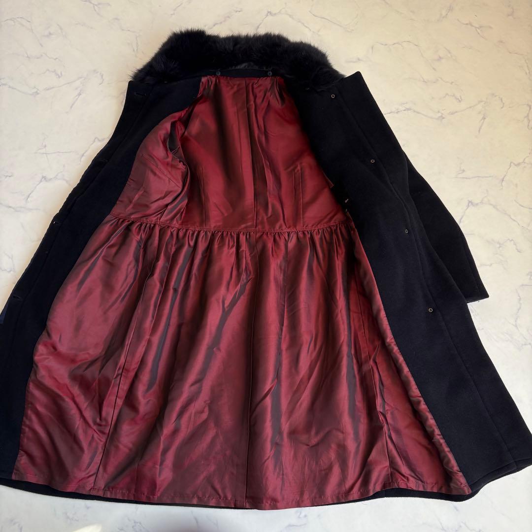 Sov. ソブ ブルーフォックスファー付 アンゴラロングコート 38 紺