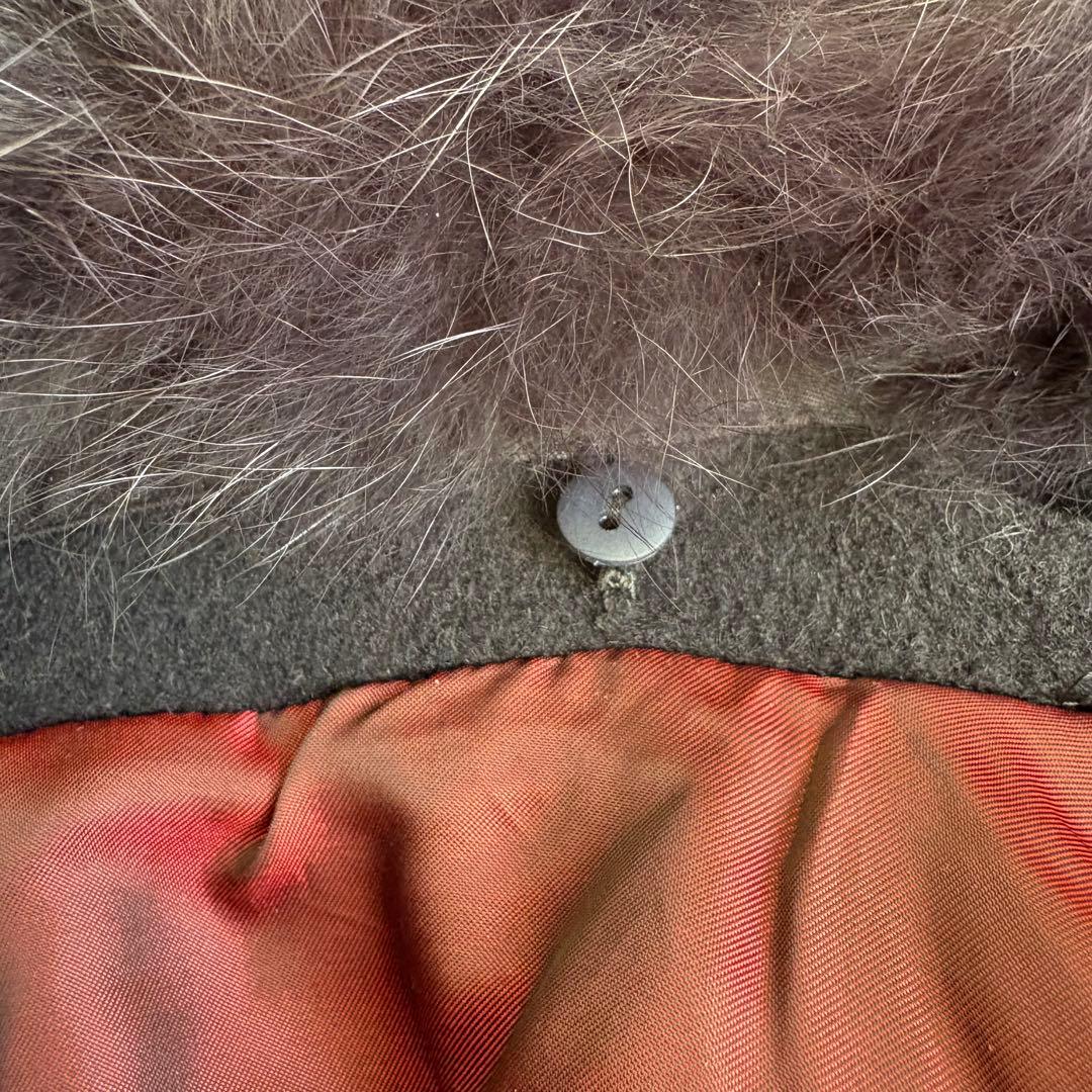 Sov. ソブ ブルーフォックスファー付 アンゴラロングコート 38 紺