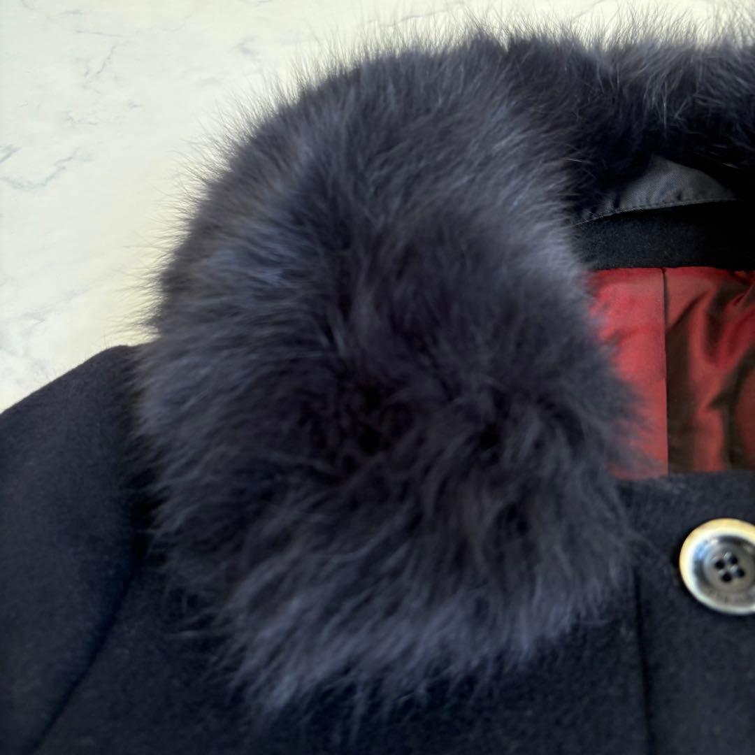 Sov. ソブ ブルーフォックスファー付 アンゴラロングコート 38 紺