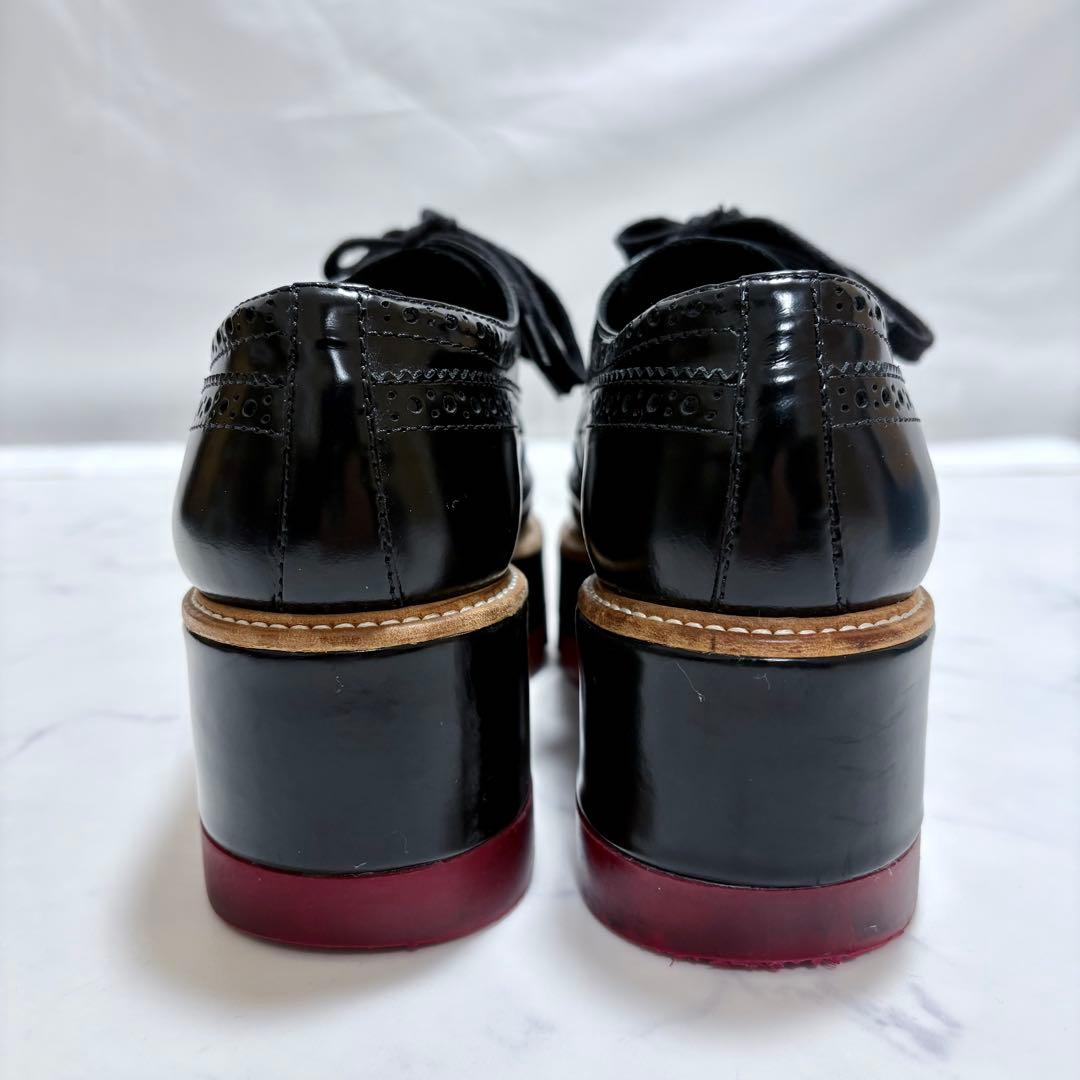美品 PRADA 厚底ウイングチップ 黒 36 レザー プラットフォーム