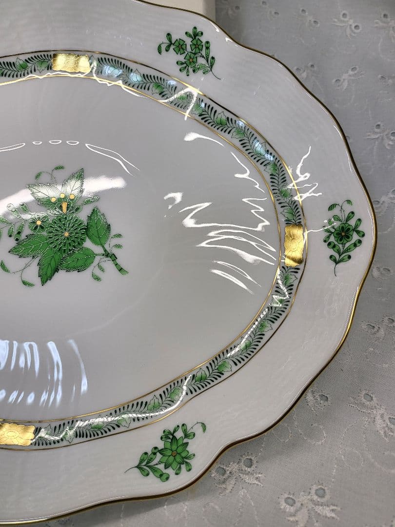 未使用✨ヘレンド アポニー グリーン オーバルプレート 大皿 楕円形 箱付き①