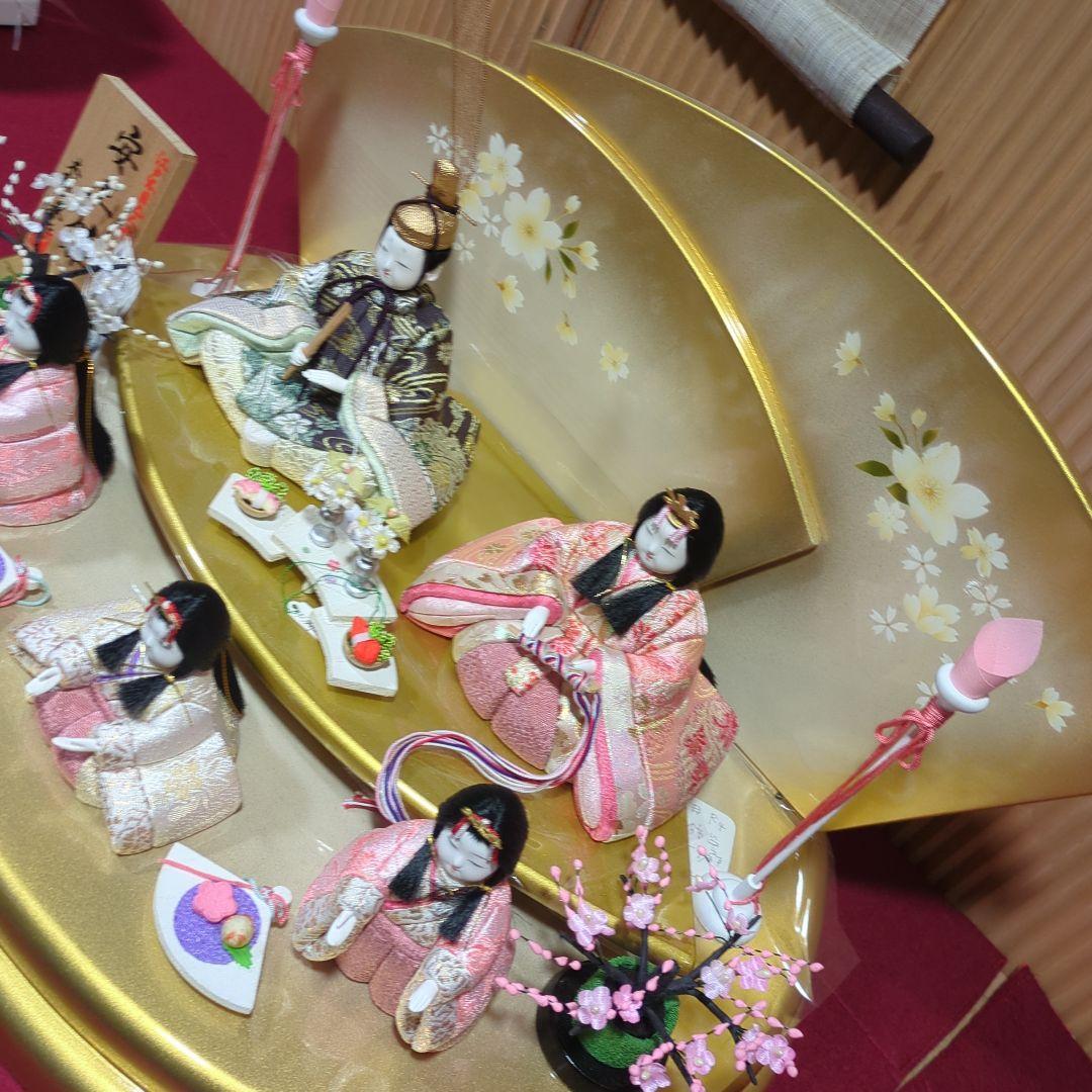 木村一秀 木目込雛人形 5人セット 金彩飾り台付き