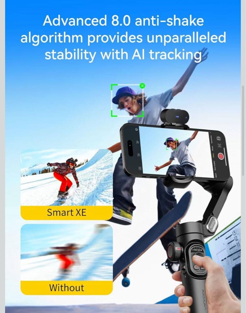 AOCHUAN iPhone ジンバル、AI トラッキング センサー付きスマホ用