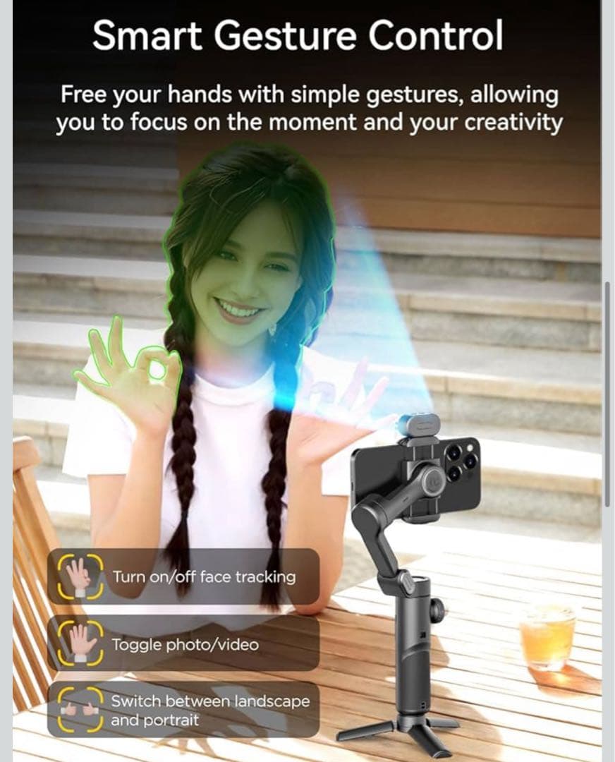 AOCHUAN iPhone ジンバル、AI トラッキング センサー付きスマホ用