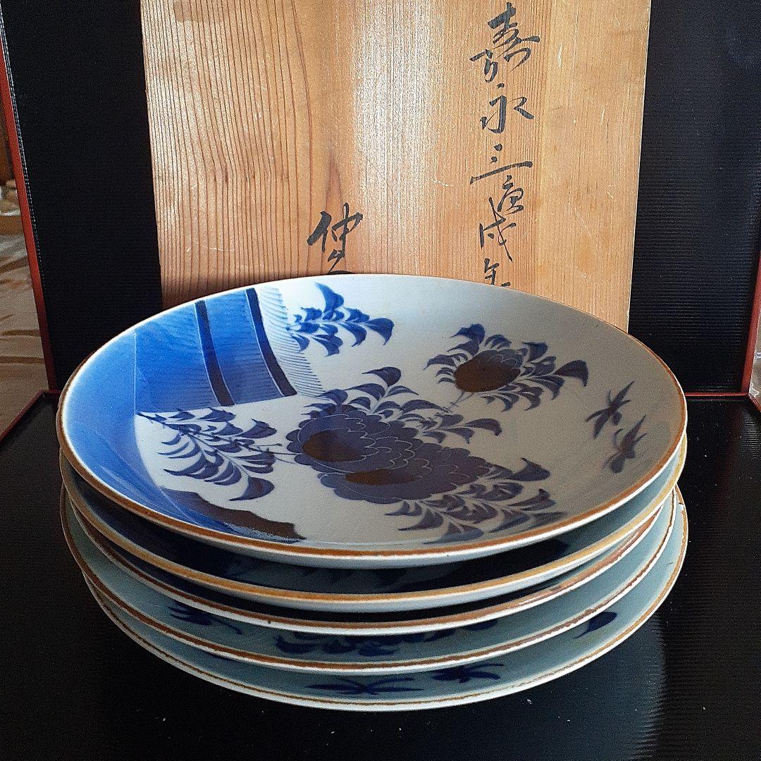 古伊万里染付け牡丹垣根文様中皿