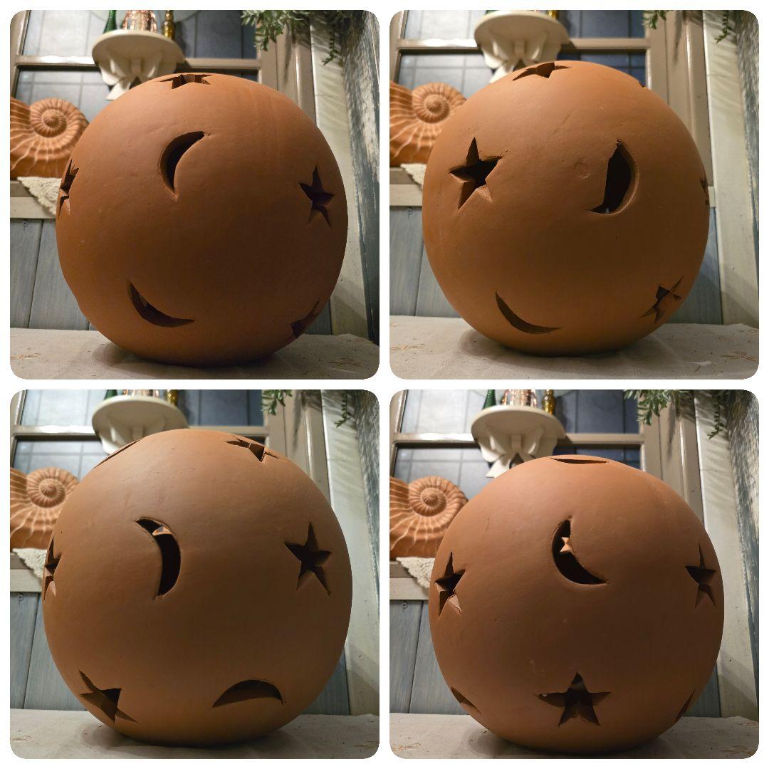 強い存在感巨大テラコッタボール♡星と月型の穴飾りボール♡ ガーデンオーナメント