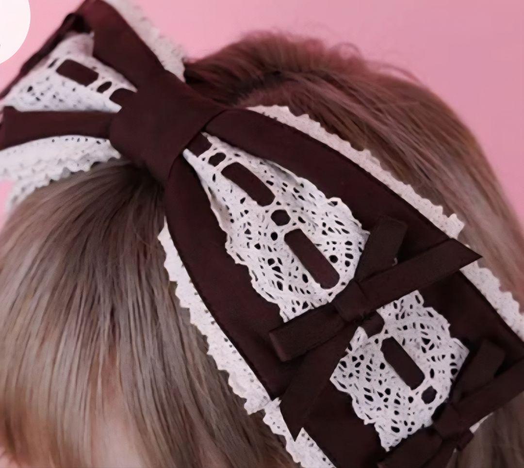 令Chalmiereベイクドベリーワンピース茶＋リボン型ヘッドドレス茶 2