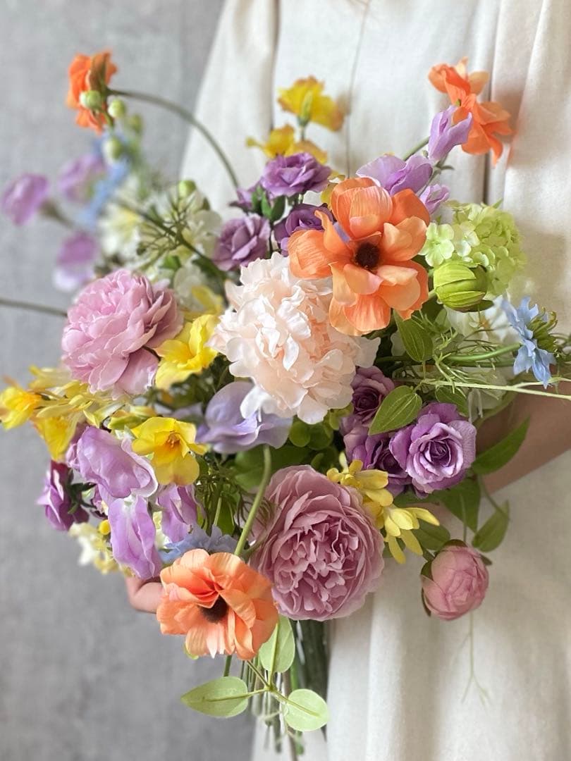 ウェディングブーケ　アーティフィシャルフラワーブーケ　カラフルブーケ