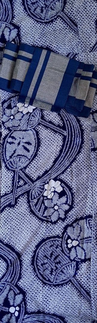 有松絞り浴衣うちわ柄とんぼ柄花柄流水紺色白藍色ゆかた蜻蛉柄総絞りホワイトネイビー