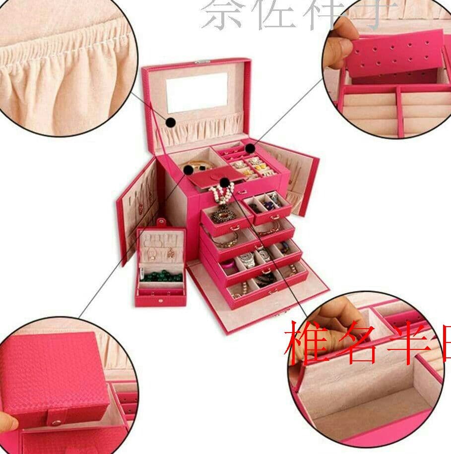 00.ジュエリー収納ボックス アクセサリーケース 宝石箱 ミラー 鏡付き 4D