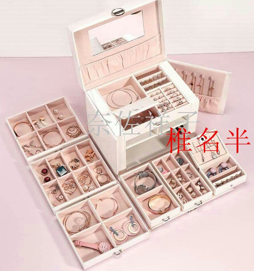 00.ジュエリー収納ボックス アクセサリーケース 宝石箱 ミラー 鏡付き 4D