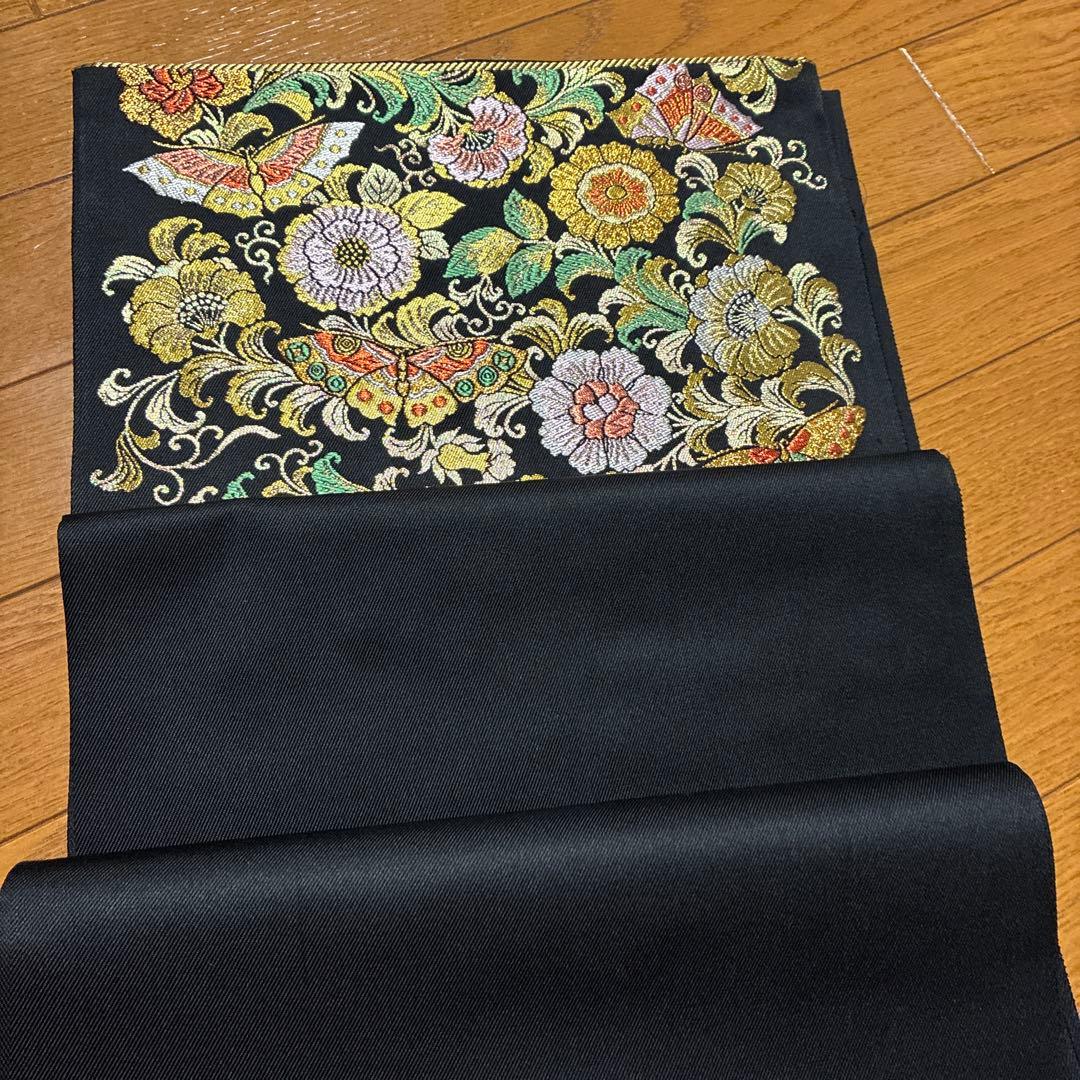 絲屋善創　蝶牡丹　黒　袋帯