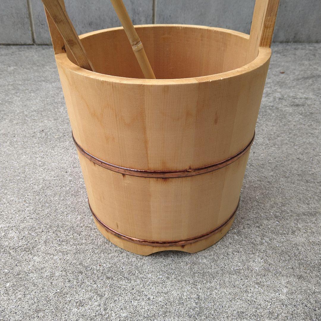 木製水屋道具　手桶　竹製ひしゃく　墓参り用桶　手桶セット　木製手桶　お墓参り