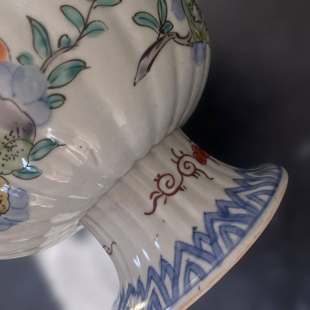 カケヒビなし古伊万里　杯洗　盃洗　色絵杯洗　陶芸　年代物