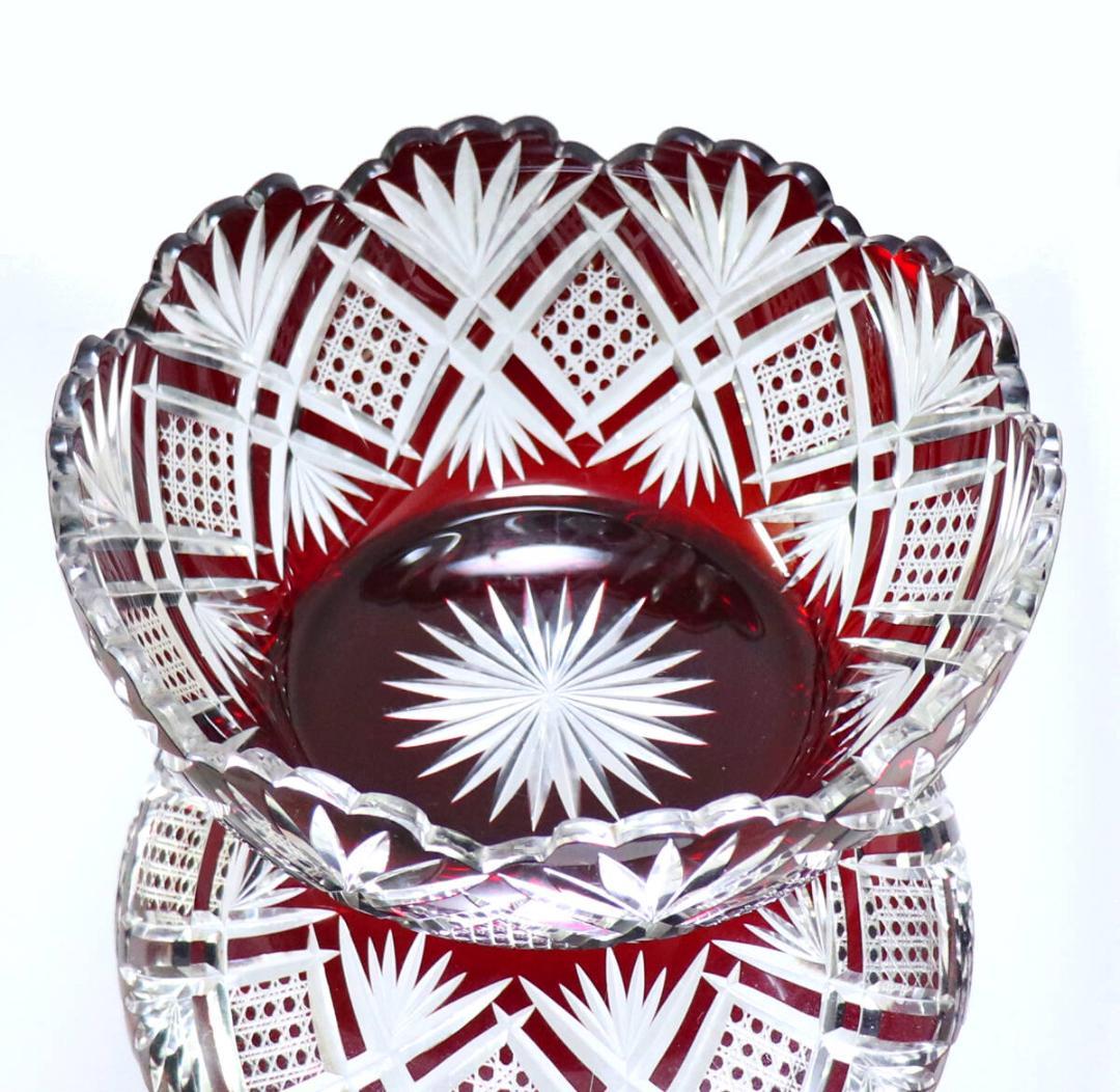 オールド・バカラ 1890年 美術館級 大型赤色被せ切子丸鉢 アートピース茶道具