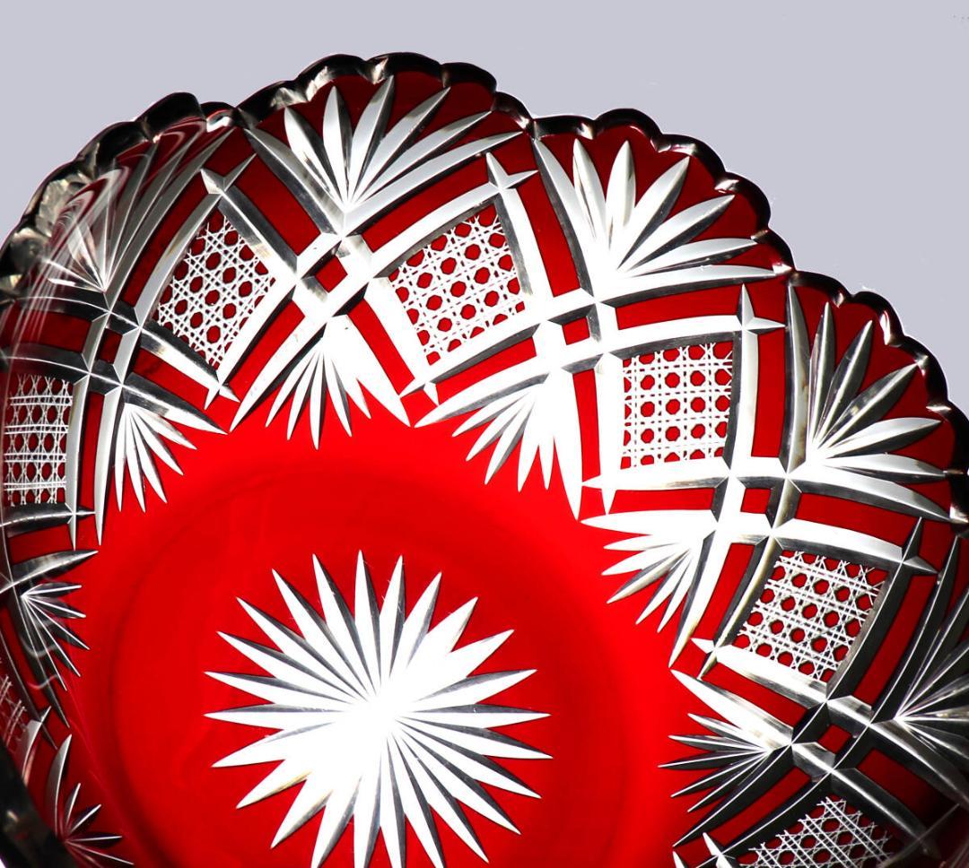 オールド・バカラ 1890年 美術館級 大型赤色被せ切子丸鉢 アートピース茶道具