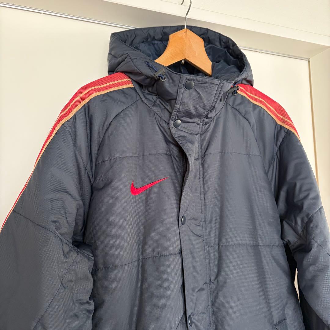 【美品】NIKE ナイキ ベンチコート Lサイズ グレー×レッド フード付き