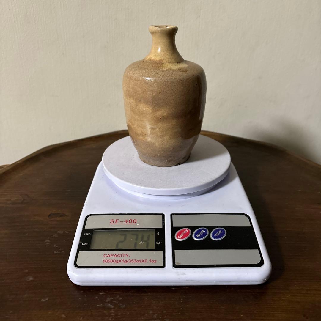 古い瀬戸小徳利　江戸明治　黄瀬戸　美濃　花器　酒器　アンティーク　古道具　検李朝