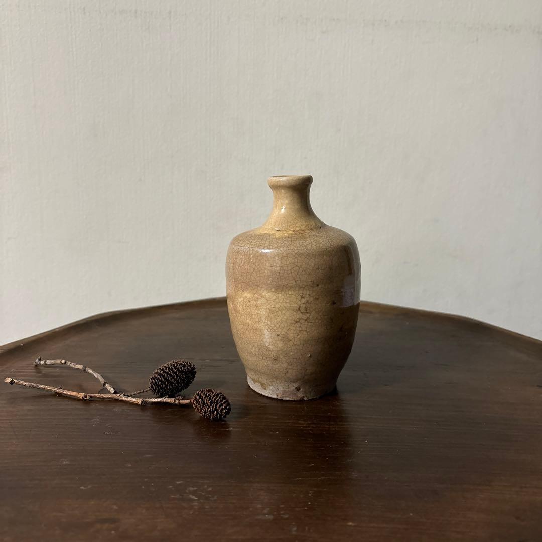 古い瀬戸小徳利　江戸明治　黄瀬戸　美濃　花器　酒器　アンティーク　古道具　検李朝