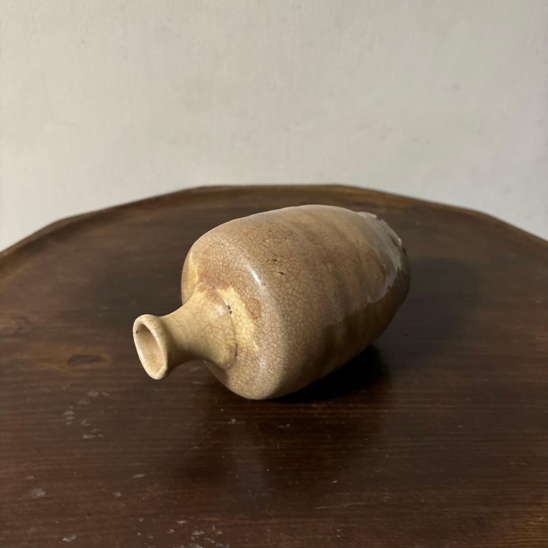 古い瀬戸小徳利　江戸明治　黄瀬戸　美濃　花器　酒器　アンティーク　古道具　検李朝