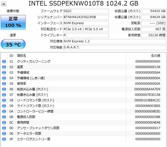 SSD 1TB NVMe Intel 内蔵型 動作保証 1118