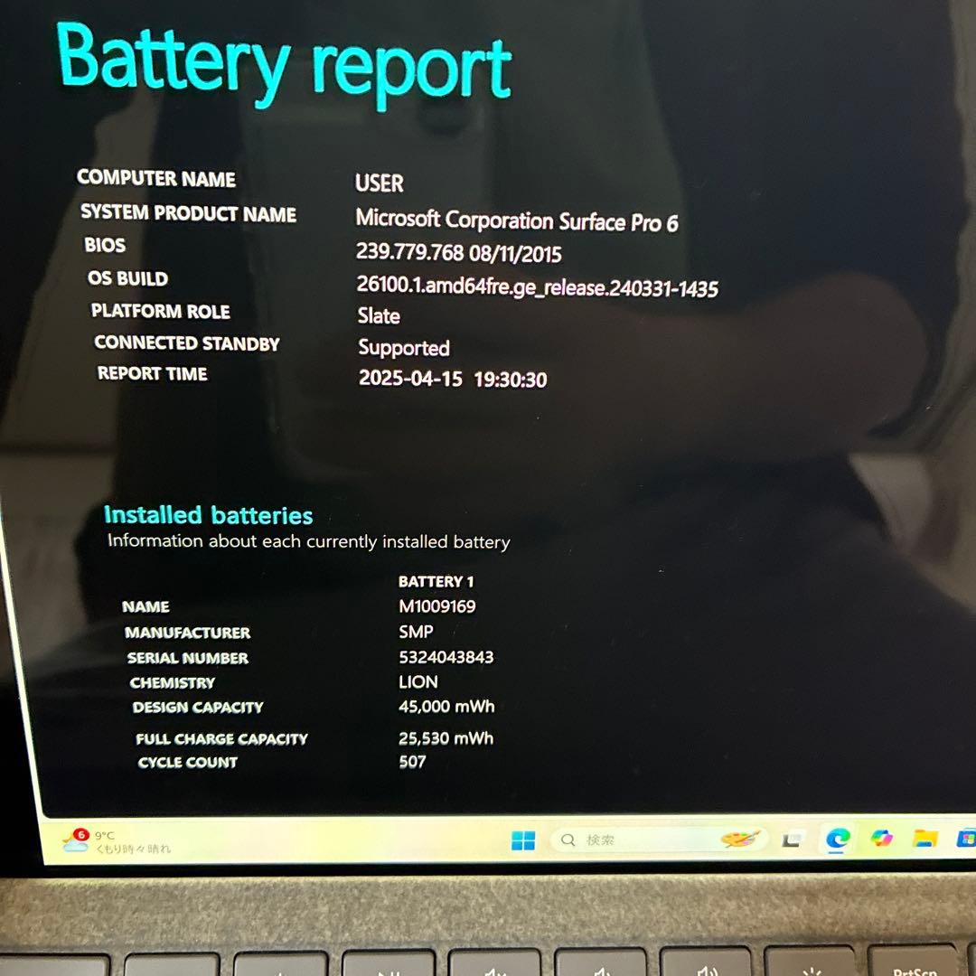 Windowsタブレット本体 Surface Pro 6 1796 8GB i5-8350U
