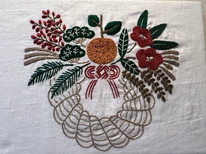 ハンドメイド手刺繍　刺しゅうフレーム　正月飾り