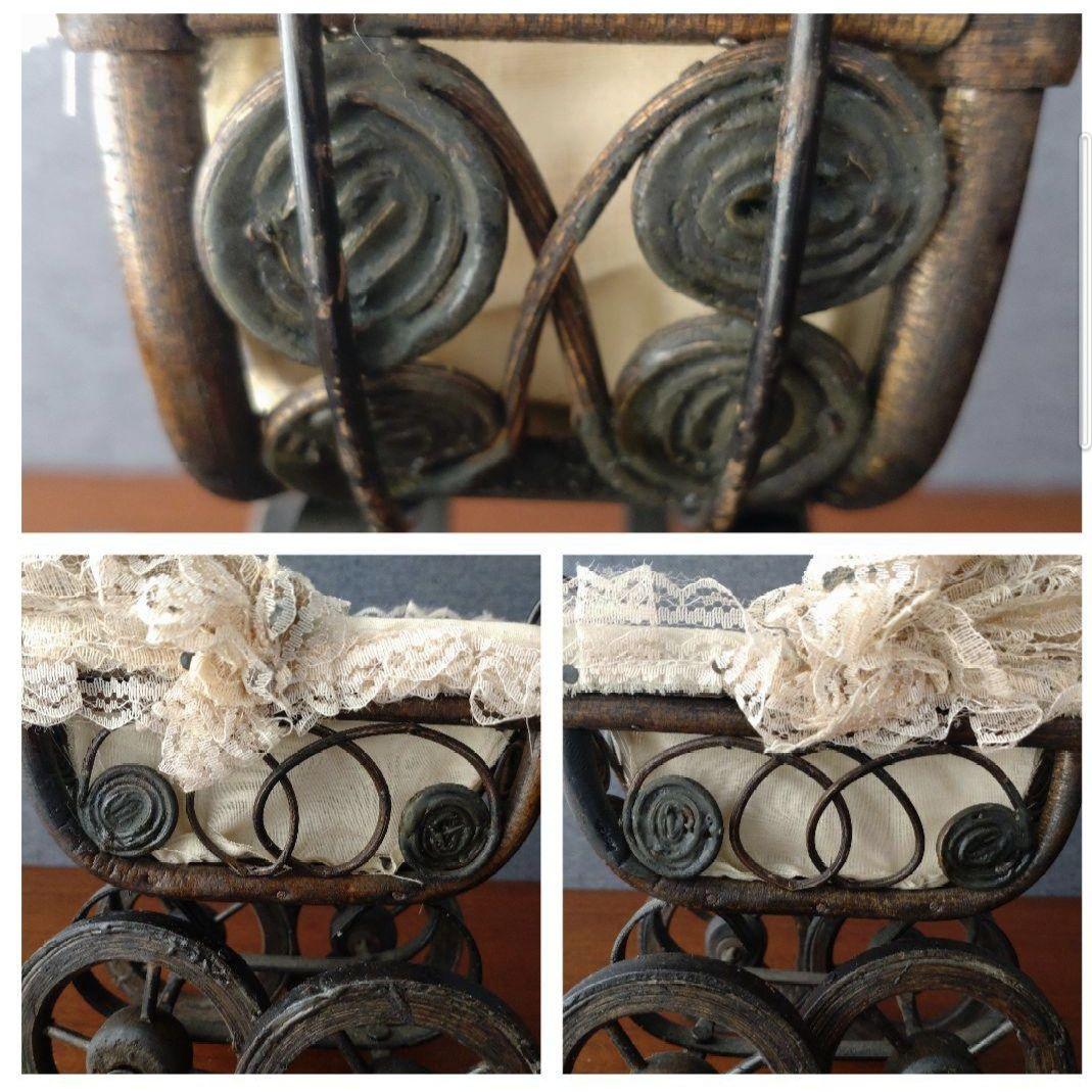 ヴィンテージ風 ミニチュア乳母車 木製車輪