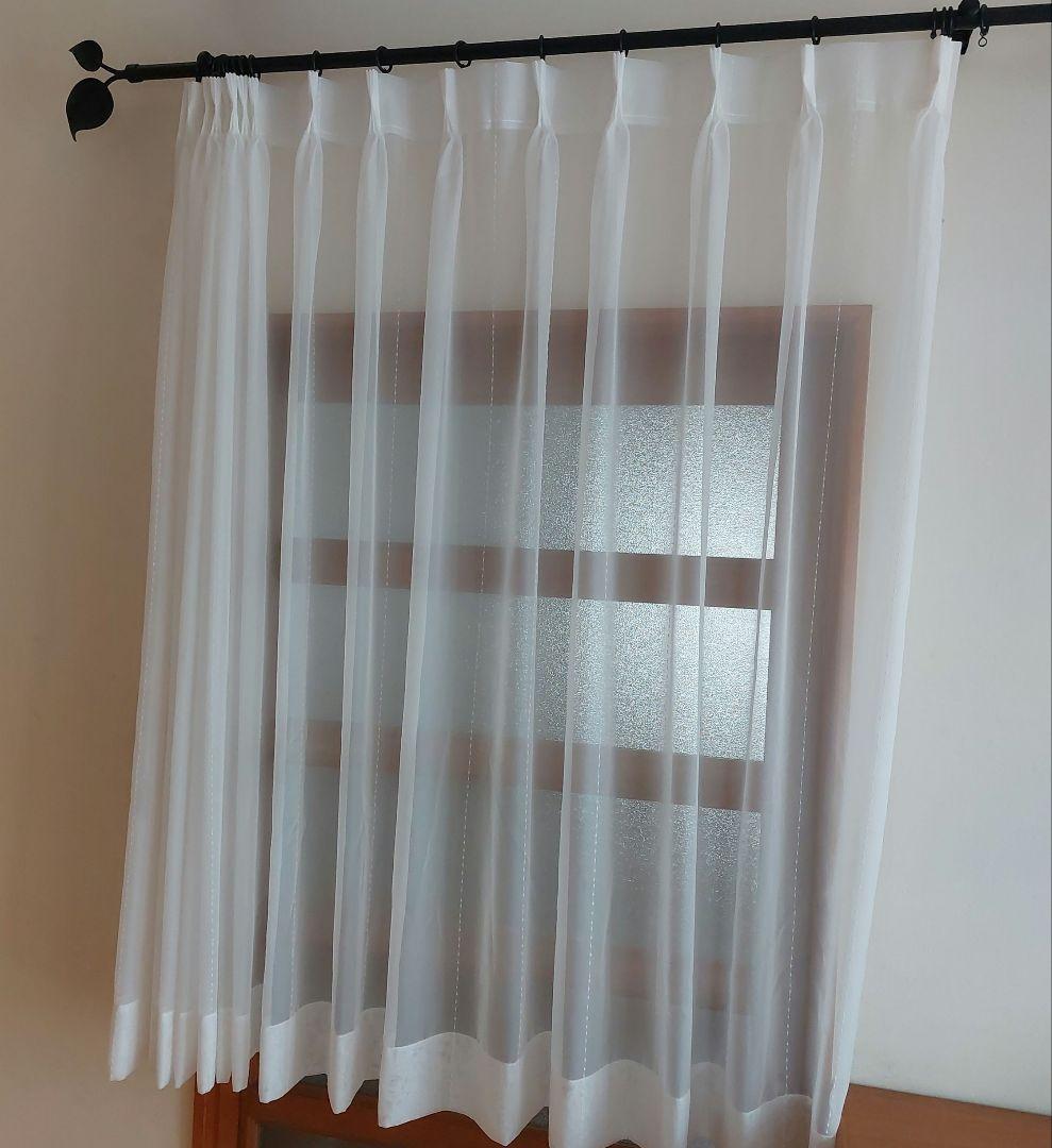 レースカーテン 幅185cm×丈134cm 1枚 ポンポンラインボイルレース