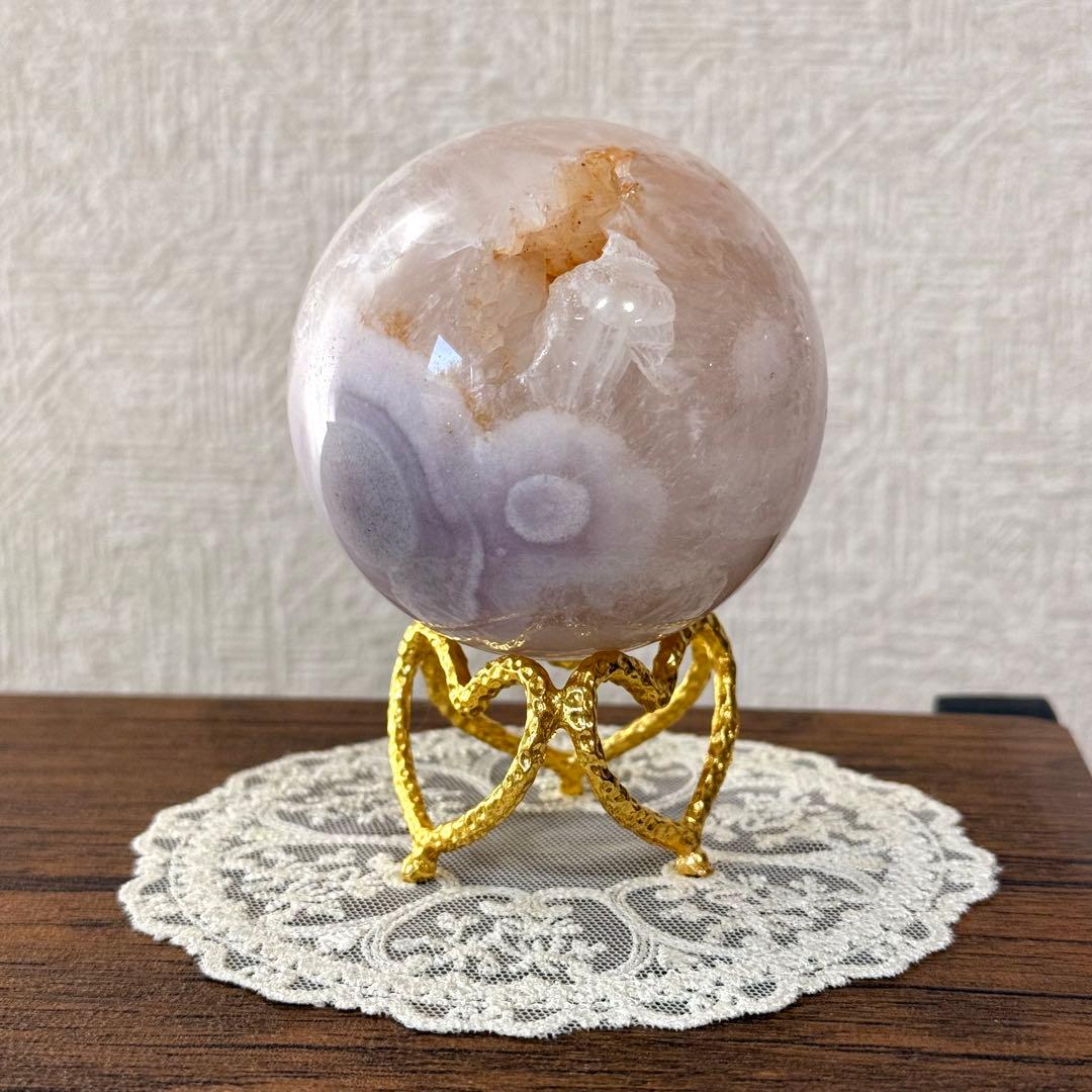 ピンクアメジストフラワーアゲート　スフィア　7cm ブラジル産　天然石